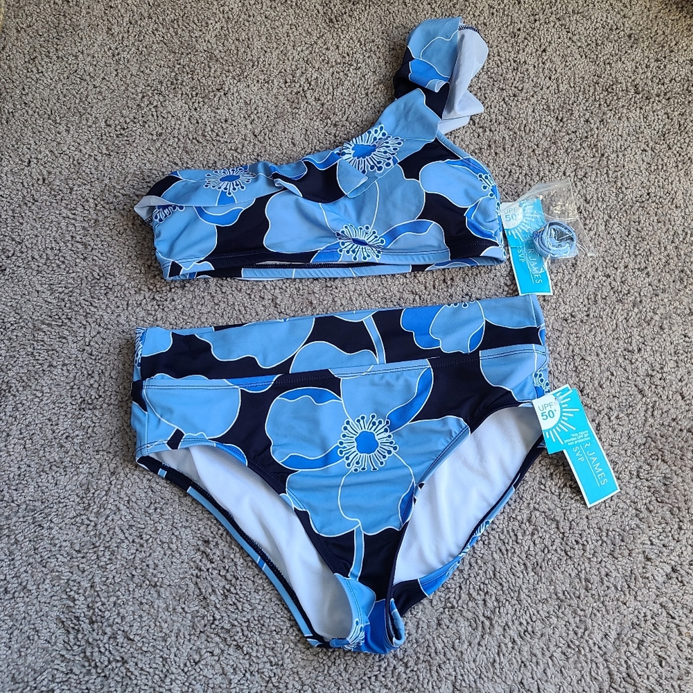 Draper James Blue Floral One-Shoulder Bikini Set